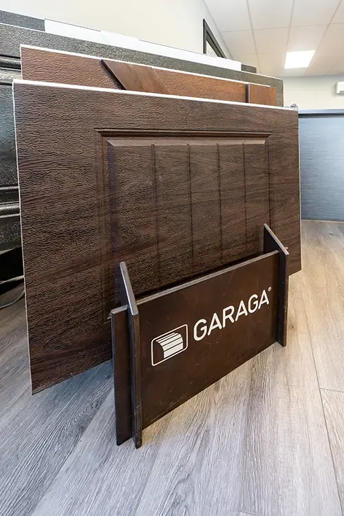 Garage doors panels in McLaughlin showroom